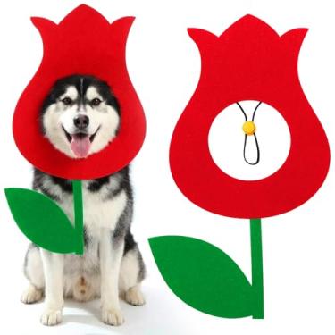 Imagem de Hillban Fantasia de cachorro dos namorados, chapéu fofo, roupas de animal de estimação em forma de rosas vermelhas, acessório para cabeça para gatos, cães, vestido ajustável, aniversário, feriado