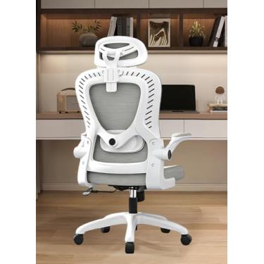 Imagem de Cadeira Ergonômica de Escritório com Suporte Triplo para Cabeça Grey, Costas e Lombar, Encosto Reclinável de 25°, Tecido de Malha Respirável, Braços Giratórios 90° e Rodas Silenciosas