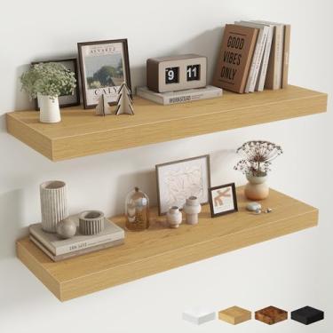 Imagem de Fun Memories Prateleiras flutuantes profundas de 30 cm para parede, prateleiras flutuantes de 91 cm L x 30 cm P, prateleira de parede longa flutuante de madeira para sala de estar, banheiro, quarto