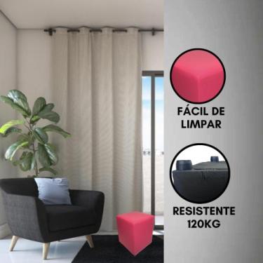 Imagem de Puff Quadrado Assento Estofado - REALIZAR, Rosa, CORINO