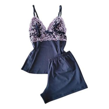 Imagem de Short Doll Blusa Com Renda Bicolor Short liso Sexy Feminino Sensual Co