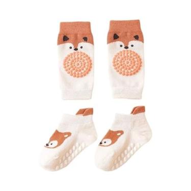 Imagem de Conjunto De Meias Antiderrapantes E Joelheiras Para Bebês Meninos E Me