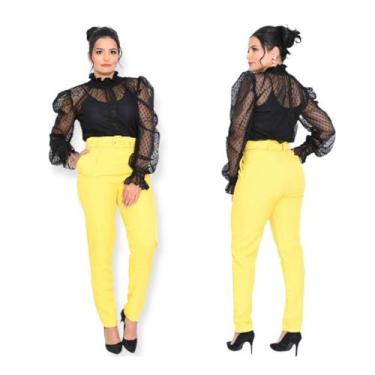 Imagem de Calça Cintura Alta com Cinto Modelo Social Alfaiataria - Nina Criações