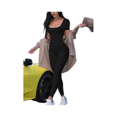 Imagem de Macacão Feminino Justo De Manga Curta, Casual, Esportivo, Fitness, Mod