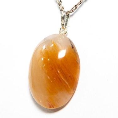 Imagem de Colar Cabochão Pedra Aragonita Raio Laranja Pino Prata 950 - Cristaisd