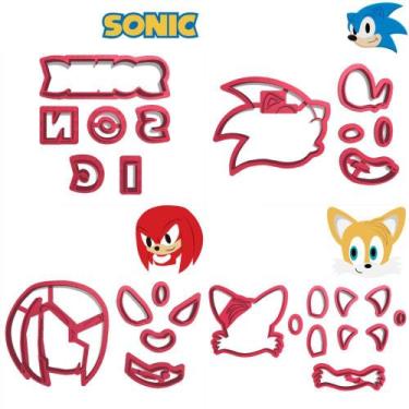 Imagem de Kit 4 Cortadores Sonic Raposa Tails Knuckles Logo Top - DOCEIMPRESSO, 