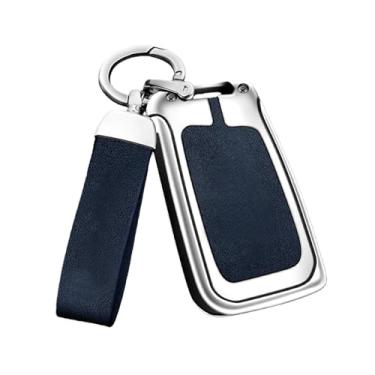 Imagem de Capa De Chave De Carro Em Liga De Zinco, Compatível Com Seat Ateca Leon Fr 2 Ibiza, Capa De Couro Genuíno De Alta Qualidade, Fivela, Acessórios Automotivos(B silver blue)