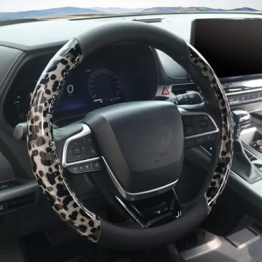 Imagem de KAFEEK Capa de volante de guepardo de leopardo preto, universal de 38 cm, protetor de volante de carro de couro respirável antiderrapante para homens e mulheres, adequado para carros, carros, SUVs