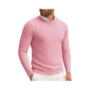 Imagem de Suéter Masculino De Inverno Quente De Tricô Gola Redonda Manga Longa C