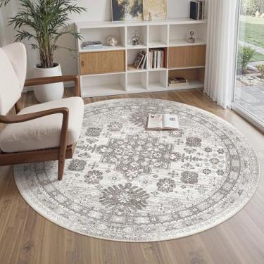 Imagem de Tapete redondo zesthome Lavável, redondo, antiderrapante de 1,8 m, grande, ultrafino, para sala de estar, felpa baixa e macia, para quarto, cozinha, quarto de bebê, vintage (marrom/bege, 1,8 x 1,8 m)