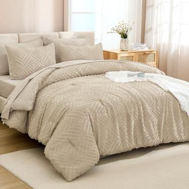 Imagem de Andency Conjunto de edredom tamanho queen extragrande com lençol cáqui – 7 peças, cama em um saco, queen size, boho, tufado, leve, com edredom, lençóis, fronhas e fronhas