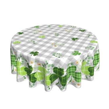 Imagem de DEKIFNHG Toalha de mesa redonda para o dia de São Patrício, 152 cm, decoração de trevo em aquarela, toalha de mesa redonda para o dia de São Patrício, feriado, piquenique, festa, ambientes internos e