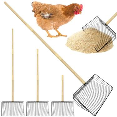 Imagem de PINVNBY Colher de cocô de galinha de aço inoxidável 3 em 1 alça de madeira ajustável para galinhas (46 cm a 106,9 cm), ferramentas de limpeza multifuncionais para galinheiros, pá de peneirar,