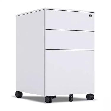 Imagem de KEG801302 Armário de gaveta móvel sob a mesa, três gavetas armário de arquivo de metal com fechadura, cômoda de ferro branco/preto para escritório em casa (branco, 39 x 45 x 60 cm)