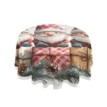 Imagem de Qilmy Toalha de mesa redonda de palmeira de treliça verde, 152 cm, resistente à água, à prova de derramamento, capa de mesa grande para jantar de reunião de família em ambientes internos e externos