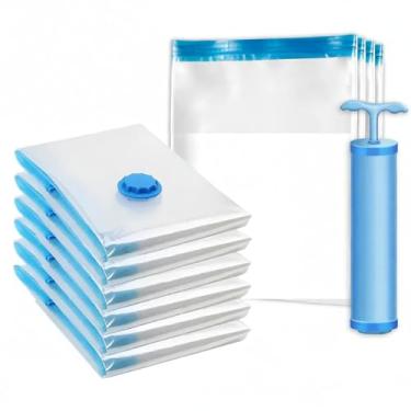 Imagem de 10 Sacos de Vácuo com Bomba Manual - Reutilizáveis à Prova Puncção para Organizar Roupas Malas Viagem Economia Espaço Proteção contra Sujeira Odores Herméticos Ideais Armazenamento Sazonal Organização