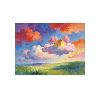Imagem de BMZFYBS Arte de parede surrealismo impressões em tela - casa nas nuvens - pintura de decoração de paisagem - imagens para sala de estar 90 x 117 cm 35 x 46 pol. sem moldura