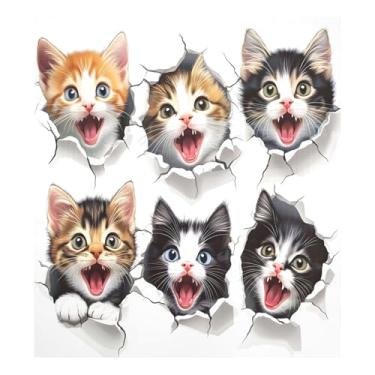 Imagem de Qilmy Capa de ímã de máquina de lavar louça de gato quebrando a parede 58 x 66 cm capas decorativas de geladeira para porta frontal adesivo de folha magnética máquina de lavar louça painel decalque