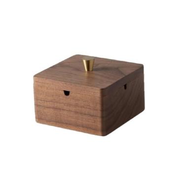 Imagem de x3anggyt5 Cinzeiros para cigarros, cinzeiro quadrado de madeira de nogueira, forro interno removível de aço inoxidável, Ashtra com alça de latão, cinzeiro para uso interno ou externo, cinzeiro externo