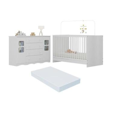 Imagem de Berço 3 em 1 com Colchão Incluso e Cômoda 2 Portas 4 Gavetas Serena Mu