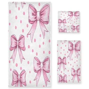 Imagem de xigua Conjunto de toalhas de banheiro com laços e pontos absorventes macios 3 peças toalha de banho toalha de mão toalhas decorativas para banheiro, academia, hotel, praia, piscina