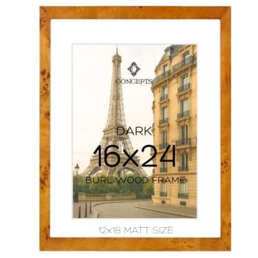 Imagem de Concepts Pacote de porta-retratos de madeira Burl de 2,5 cm x 61 cm com tapete duplo (30,5 x 45.7 cm), acabamento de madeira escura, embalagem ecológica – decoração elegante para fotos de família