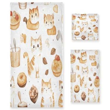 Imagem de xigua Conjunto de toalhas de banheiro de gatinhos fofos absorvente macio toalha de banho de 3 peças toalha de mão toalhas decorativas para banheiro, academia, hotel, praia, piscina