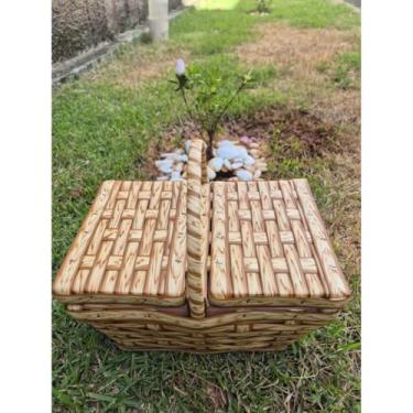 Imagem de CESTA DE PIQUENIQUE FIBRA SINTETICA 22x15x11 - MINI(Café com leite)