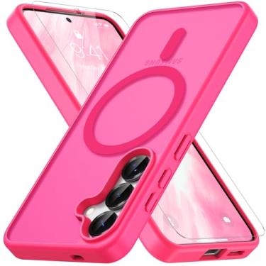 Imagem de Vansdon Capa para Samsung Galaxy S24 / S25, compatível com MagSafe, capa protetora fina fosca translúcida magnética com 1 protetor de tela - Proteção contra quedas de nível militar (rosa choque)