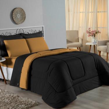 Imagem de Edredom Casal Nobre 1 Peça Dupla Face 2,00m X 2,20m Malha 100% Algodão - Preto / Cobre
