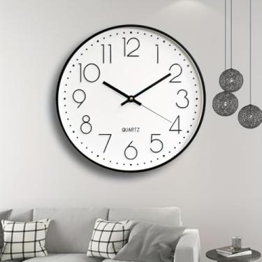 Imagem de Relógio de Parede Silencioso para Sala de Estar - Design Moderno e Simples, Relógio Doméstico com Indicadores Clara, Ideal para Quarto, Cozinha e Escritório, Fácil de Instalar e Usar (Preto)