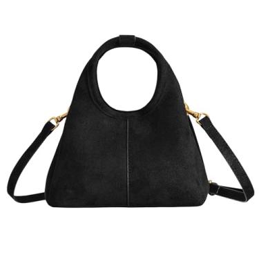 Imagem de Bolsa feminina de camurça pequena com alça superior bolsa feminina de ombro com design moderno, Preto