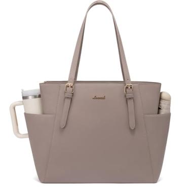 Imagem de LOVEVOOK Bolsa feminina para laptop com suporte de copo grande, bolsa de trabalho de couro para mulheres, pasta de computador profissional de 15,6 polegadas, bolsa de ombro para professores de