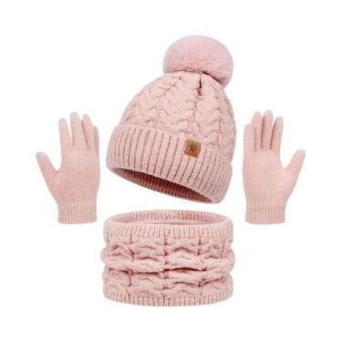 Imagem de Conjunto Feminino De Inverno: Gorro, Cachecol E Luvas Com Pompom De Pe
