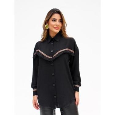 Imagem de Camisa Feminina Alongada com Franjas Elegantes e Toque Descomplicado-Feminino