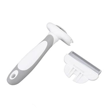 Imagem de Escova de limpeza para animais de estimação, pente removível, alça confortável, escova, para cães pequenos, médios, ergonômica, antiderrapante, material ABS (M branco)