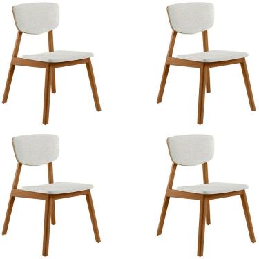 Imagem de Kit 4 Cadeiras Decorativas Sala de Jantar Madeira Maciça Lang Linho Off White/Mel - Gran Belo