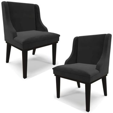 Imagem de Kit 2 Poltronas Decorativas Base Fixa de Madeira Firenze Veludo Preto - Gran Belo