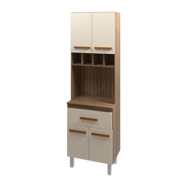 Imagem de Armário Paneleiro Vivian Com Adega 4 Portas 1 Gaveta Cozinha Compacta Savana Off White