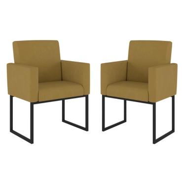 Imagem de Kit 02 Poltronas Base De Ferro Preta Reforçada Balaqui Decor Capuccino