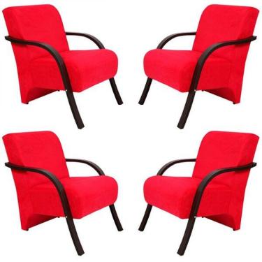 Imagem de Kit 4 Poltronas Vênus 1 Lugar Suede Vermelho