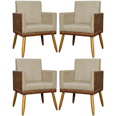 Imagem de Kit 4 Poltronas Modernas Lis Corino e Pé 30cm - Nude Suede Corino