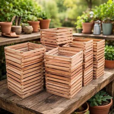 Imagem de Cachepô de Madeira Quadrado 20x20 cm para Orquídeas e Suculentas - Orq