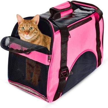 Imagem de Bolsa Transporte Cachorro Gato Mochila Pet Canguru Caes Dobravel Mala Rosa