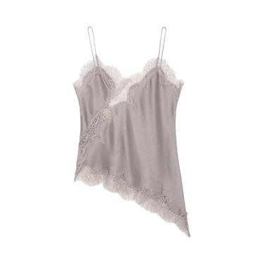 Imagem de Camisola Sexy Assimétrica De Renda Para Mulheres, Sem Mangas, Ombros D