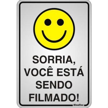 Imagem de Placa de Alumínio Autoadesiva 16x23cm Sorria Você Esta Sendo Filmado 150 Ai Sinalize Placa Auto