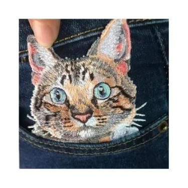 Imagem de Adesivos Termocolantes De Gato Fofo Bordados Para Roupas, Jeans, Bolso