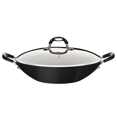 Imagem de Wok Tramontina Mônaco Induction 32cm 4,5l Alumínio Rev. Em Antiad. Preto C- Tampa De Vi...
