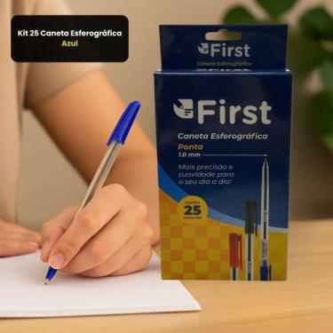 Imagem de Kit 25 Caneta Esferográfica - Azul - FIRST