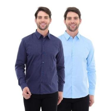 Imagem de KIT Masculino 2 Peças - Camisa Social Masculina Premium Tipo Linho Marinho e Claro-Masculino